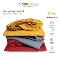 Ga giường 2mx2m2 cotton satin FamiHi cao cấp trơn màu, ra chun bọc đệm 200x220cm 100% cotton tự nhiên mềm mát.