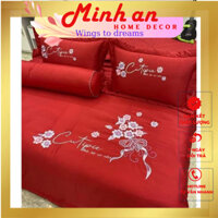 Ga giường bộ chăn ga gối phi lụa phủ trần bông MINHANHOME chăn ga gối 5 món chất liệu dày dặn tháng mát đủ size giường