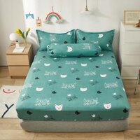 Ga Giường Nệm Cotton Poly 1M2 1M6 1M8 Drap Bốn Mùa Đủ Size Bo Chun Miễn Phí - Mèo Happy - Ga 1m6x2m x10cm