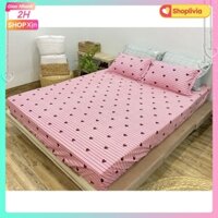 Ga Trải Giường bo chun[1m6x2m,1m8x2m,2mx2m2,vải mềm mịn[SHOPLIVIA]-mẫu tim kẻ hồng