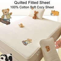 Ga trải giường cotton chần bông cao cấp hình gấu thêu ga trải giường hoạt hình dễ thương 0,9m 1,5m 1,8m