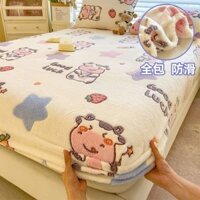 Ga trải giường lót nhung sữa dày dặn Ga Trải Giường nhung san hô mùa đông một chiếc bọc bảo vệ Ga Trải Giường trọn bộ chống trượt C92 g