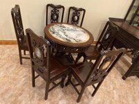 GA52 Bộ bàn ghế ăn nhỏ gỗ gụ 6 ghế 1 bàn mặt đá ( Anh Tiến, Bắc Giang )