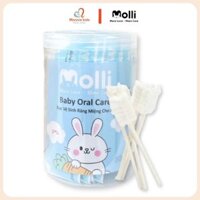 Gạc rơ lưỡi Molli cho bé sơ sinh hộp 30 que, tưa lưỡi vệ sinh răng miệng trẻ em - Monnie Kids