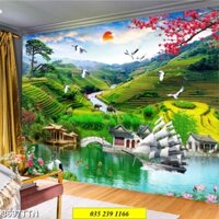 Gạch dán tường 3D tranh thác nước sơn thủy hữu tình 106c