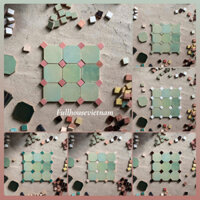 Gạch gốm đất nung bát giác mix nhân các màu , gạch gốm đất nung trang trí màu xanh nhạt