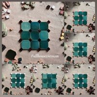 Gạch gốm đất nung bát giác mix nhân các màu , gạch gốm đất nung trang trí màu xanh lá pastei