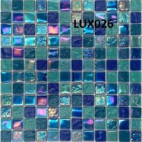 Gạch mosaic cao cấp G7LUX026 xanh ánh xạ chịp nhỏ, ốp bể bơi, ốp bể sục, ốp trang trí nội ngoại thất