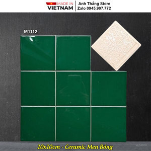 Gạch thẻ vuông xanh lá đậm bóng phẳng 10x10