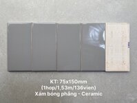 Gạch thẻ xám bóng phẳng KT 75x150mm PSTA75154