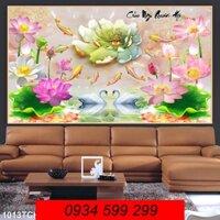 Gạch tranh 3d hoa sen- tranh gạch ốp tường- gạch 3d tranh khổ ngang TG039