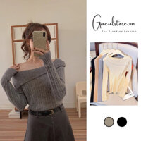 Gaeul store- áo len dệt kim trễ vai cổ vạt lệch