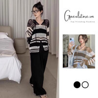 Gaeul store_ áo len dệt kim kiểu lưới xẻ cổ & xẻ giữa