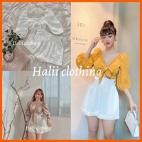[Gái sỉ] Set áo khoét ngực cột nơ,quần đùi
