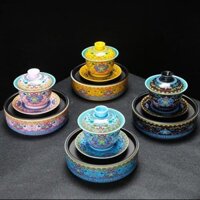 Gaiwan Teacup Lớn Kung Fu Bộ Trà Sancai Làm Trà Tám Kho Báu Trà Gốm Men Màu Hộ Gia Đình Hoàng Đế Cổ Bát Trà 25.4.1