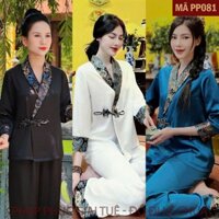 (Gấm Đen) Pháp Phục Lễ Chùa Nữ, Mã Hoàng Gia, Chất Liệu Lụa 2 Da Cao Cấp Mềm Mại, Bộ Pháp Phục Đi Chùa (PP081)