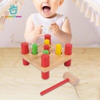 Gamchiano Đồ chơi búa gỗ cho trẻ em, Ghế gõ bằng gỗ, có vồ, Đồ chơi cọc gỗ cho