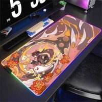 Game Thủ Genshin Tác Động Chuột Miếng Lót Anime Hu Tao Furina Neuvillette Yae Miko Raiden Chuột Miếng Lót Bàn LED Đèn Nền Xxl RGB Mousepad