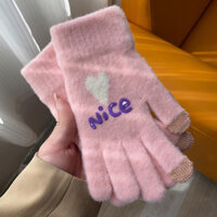 Găng Tay Ấm Áp Màn Hình Cảm Ứng Dày Đi Mùa Đông Găng Tay Chống Lạnh Lông Cừu Lót Thu Đông Nữ Dệt Kim Wo
