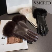 Găng Tay Ấm Áp Mùa Đông VMCRTD, Da PU Cho Găng Tay Nữ Thời Tiết Lạnh, Hợp Thời Trang Với Lông Giả Viền Quà Tặng Vòng Tay Lót Nhiệt Đảng Găng Tay