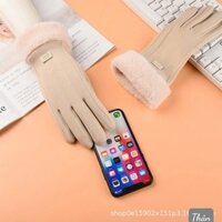 Găng tay ấm màn hình cảm ứng da lộn Găng tay nữ mùa đông nhiều màu lông vũ sang trong quý phái.