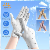 Găng tay chống nắng lái xe nữ họa tiết nơ nhỏ Anasi HT33 - Thun lụa mát - Màu Hồng