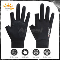 Găng tay chống nắng vải lụa băng hạ nhiệt thể thao Anasi Sport Sun Protection Sleeves SP65 - Cản 98 tia UV có hại - Màu đen ngắn