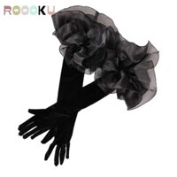 Găng tay cô dâu cưới ROOOKU, Găng tay dài hoa Organza thanh lịch nhung, Găng tay nghi thức đàn hồi Váy cưới cô dâu