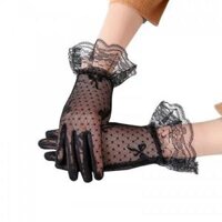 Găng tay cô dâu lưới ren thêu hình trắng Đen Giangpkc - Đen,M