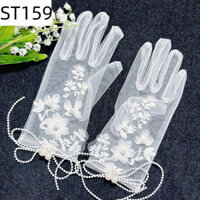 Găng tay cô dâu mẫu voan đính nơ hoặc hạt trai nhựa mẫu mới 2024  Phụ kiện cưới Giang
