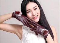 găng tay da nữ - một đôi - đỏ đô