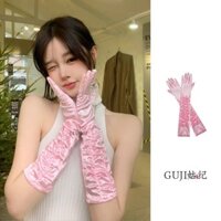 Găng tay dài satin màu hồng cho công chúa, trang trí sinh nhật cao cấp, găng tay dài cho người nổi tiếng trên internet