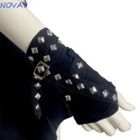 Găng tay đinh tán NOVAVIBE, Găng tay không ngón đeo chéo phong cách Hàn Quốc, Máy sưởi tay ngắn Hip hop Harajuku Gothic độc đáo ngoài trời