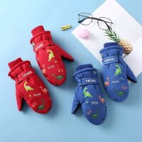 Găng Tay Giữ Ấm Họa Tiết Khủng Long Hoạt Hình Cho Bé 2-10 Tuổi