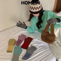Găng Tay Giữ Nhiệt HOMEIN, Găng Tay Dày Sọc Thu Đông Ấm Áp, Găng Tay Dệt Kim Chống Gió Len Thời Trang Nữ