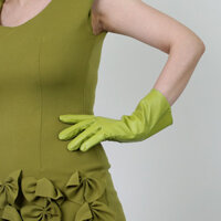 Găng Tay Hiệu Suất Da Ngắn 28cm Cổ Tay Bằng Sáng Chế Da Bóng Thời Trang Sàn Catwalk Đường Phố Điện Xanh Malachite Xanh đậm