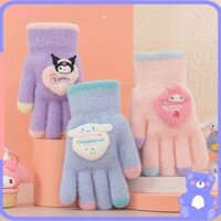 Găng tay sang trọng dành cho trẻ em UUMIR, Găng tay len trẻ em SANRIO dày in hình hoạt hình, Găng tay dệt kim Kuromi Melody Cinnamoroll 3-9 tuổi trẻ em