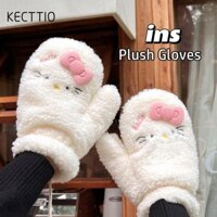 Găng tay sang trọng KECTTIO Anime, Hello Kitty Sanrios Giữ ấm Găng tay hoạt hình, Găng tay lông cừu nhiệt mềm chống gió dày Kawaii Đi xe đạp ngoài trời