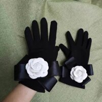Găng tay thun satin nơ hoa trà
