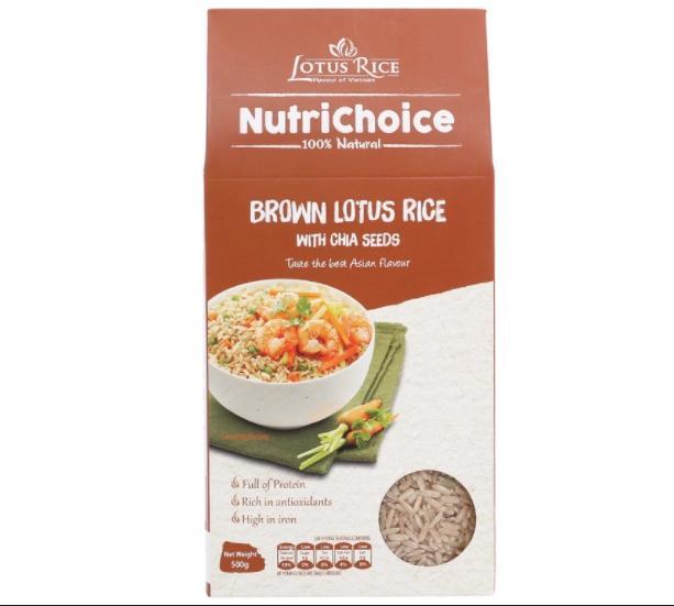 Gạo lứt Jasmine hương lài hạt chia Lotus Rice NutriChoice hộp 0,5kg