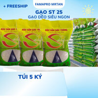 Gạo ST25 (Dẻo mềm,Ngọt cơm,Thơm nhiều).Bao 5kg.  Gạo ông cua