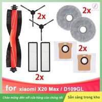 [Gaozuo523.vn] Dành cho Robot hút bụi X20 Max / D109GL Phụ tùng chân không Con lăn chính Bàn chải bên Bộ lọc Hepa Túi đựng bụi vải