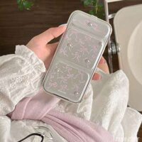 Gấp Lật Giá Đỡ Hàn Quốc Sang Trọng Toàn Màn Hình Màu Hồng Nơ Chống Rơi Dành Cho iPhone 15 14 13 12 11 Pro Max Ốp điện thoại Chống Sốc