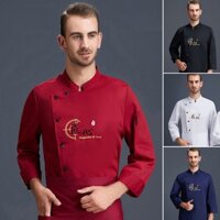 Gar Chef Áo Sơ Mi Màu Trơn Nhân Vật Trung Quốc Thêu Tay Dài Thoáng Khí Nút Nấu Ăn Plus Kích Thước Tay Dài Nấu Đồng Nhất Đầu Bếp Quần Áo