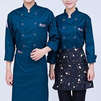 Gar Chef Top Màu Trơn Túi Dài Tay Nhẹ Hai ngực Nấu Đứng Cổ Plus Kích Thước Tay Dài Nấu Đồng Nhất Quần Áo Người Lớn