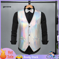 Gar Nam Áo Vest Nam Giả Tưởng Màu Áo Vest Nam Bóng Cổ Chữ V Bộ Thắt Nơ Cho Tiệc Cưới Retro Disco Groom Áo Khoác Có Túi Và Khóa Lưng Có Thể Điều Chỉnh Không Tay