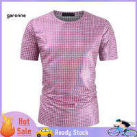 Gar Nam Slim Fit Áo thun co giãn sáng bóng Áo nam Club Performance Áo sơ mi cổ chữ O sành điệu Áo ca rô bóng cho các bữa tiệc câu lạc bộ đêm Lễ hội Chất liệu mềm vừa vặn