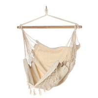 Garden Hammock Chair Hanging Swing Seat Wooden Rope Swing Seat With 2 Cushion