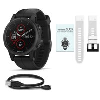 Garmin Fenix 5 Plus Sapphire Black w/Black Band & White Band Starter Bundle