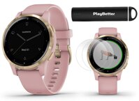 Garmin vivoactive 4S (Light Gold/Dust Rose Band) Power Bundle | +HD Screen Protectors (x4) & PlayBetter Portable Charger | Spotify, Music, Garmin P...